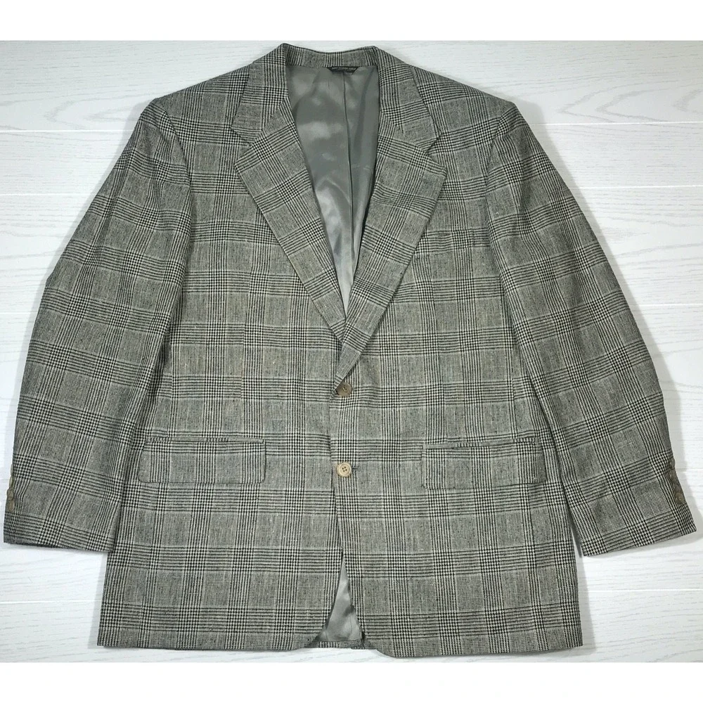 Vintage Bill Blass Silk Blazer Men 44R Houndstooth Checkered 2 Button Classic